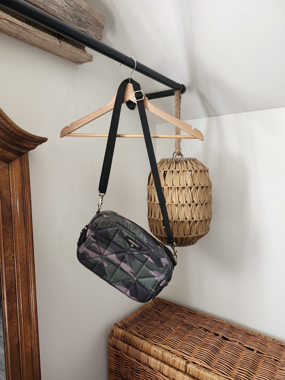 Quilted Camouflage Crossbody Bag in Sades Of Green And Grey